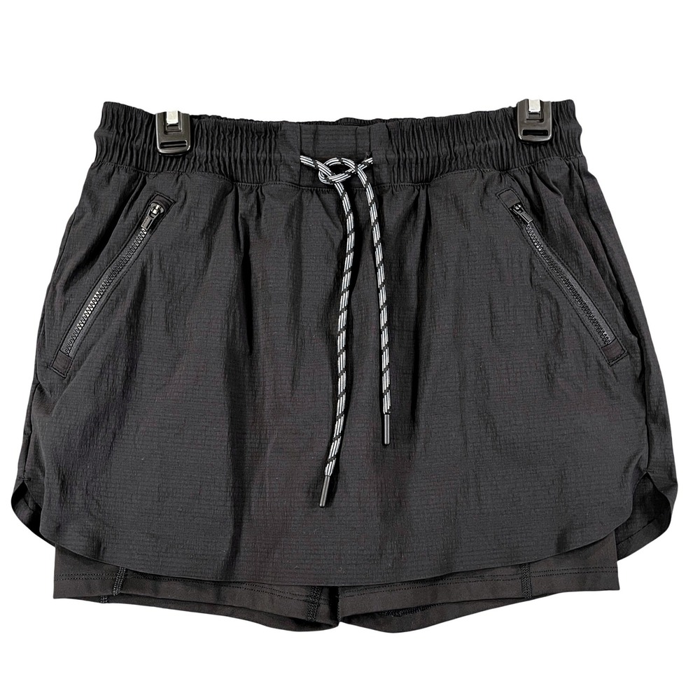 Athleta Trekkie Skort Womens 4 Black Zipper Pockets Drawstring Hiking Travel